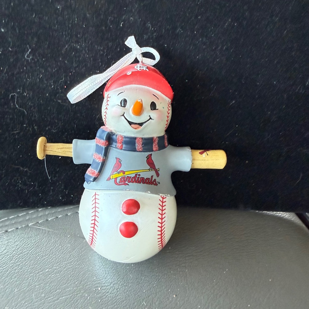 St Louis Cardinals MLB Snowman Baseball Christmas Ornament STL Red Cap Scarf